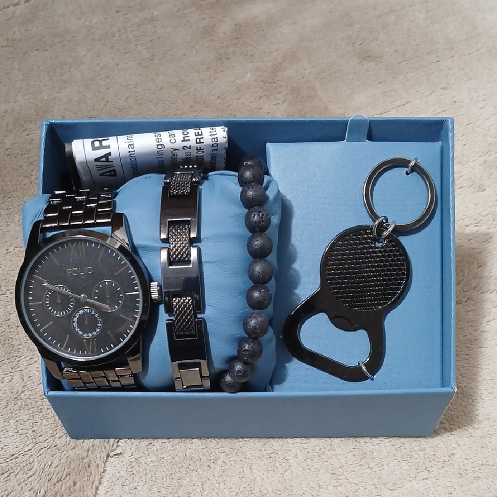 FOLIO Black and Silver Watch Set with Accessories